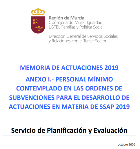 Memoria de actuaciones 2019. Anexo I Personal mínimo contemplado